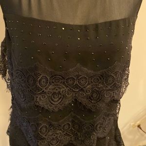 WHBM sleeveless gorgeous black sheer, lace, bedazzled blouse size 8